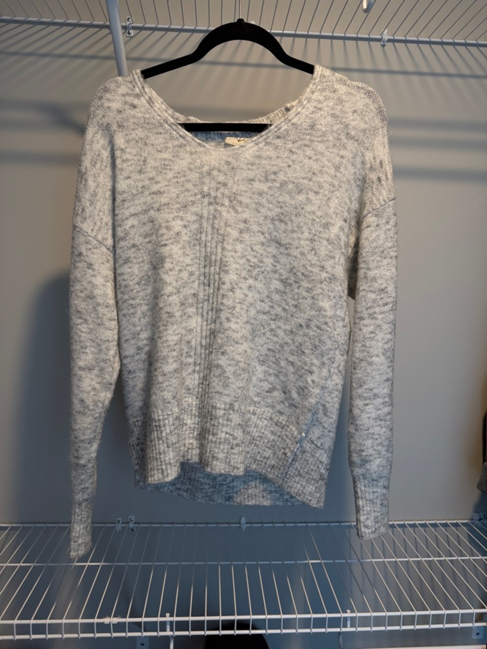 Light Gray V-Neck Knit Sweater for Women